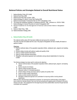 National Policies and Strategies Related to Overall Nutritional Status