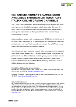 net entertainment`s games soon available through lottomatica`s