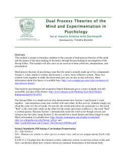 Dual Process Theories of the Mind and Experimentation in Psychology