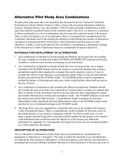 RATIONAL FOR SECTION OF PROPOSED PILOT AREAS
