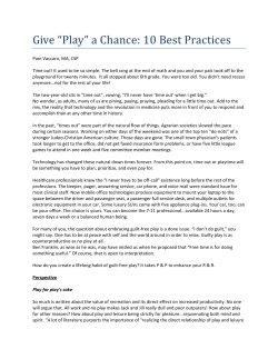 Give &ldquo;Play&rdquo; a Chance: 10 Best Practices