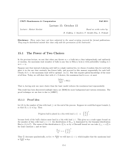 Lecture 15: October 13 15.1 The Power of Two Choices