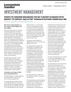 Points to Consider Regarding the SEC`s Recent Guidance With