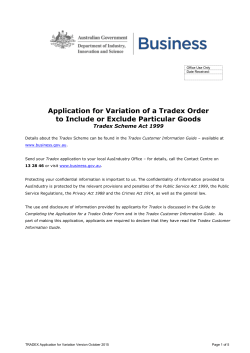 Application for variation of a Tradex order to include or exclude