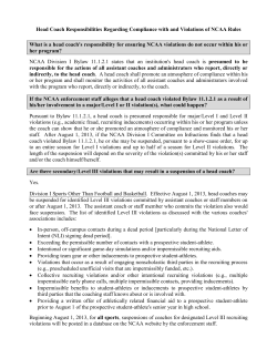 Head Coach Responsibilities Regarding