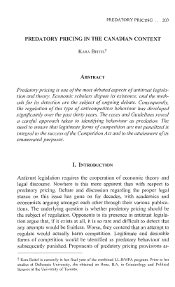 PREDATORY PRICING IN THE CANADIAN CONTEXT KARA