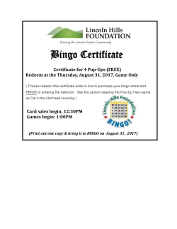 Bingo Certificate - Lincoln Hills Foundation