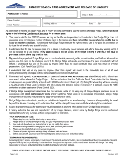 2016/2017 SEASON PASS AGREEMENT AND