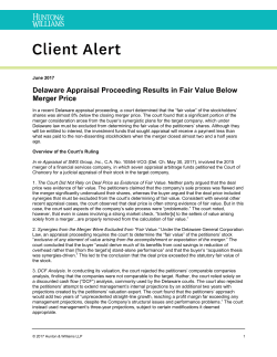 Delaware Appraisal Proceeding Results in Fair Value Below Merger