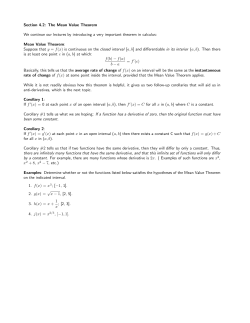 Section 4.2: The Mean Value Theorem We continue our lectures by