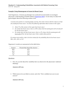 Handout 11: Understanding Probabilities Associated with Medical