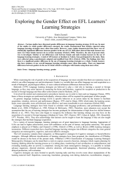 Exploring the Gender Effect on EFL Learners` Learning Strategies