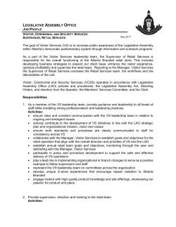 LEGISLATIVE ASSEMBLY OFFICE The goal of Visitor Services (VS