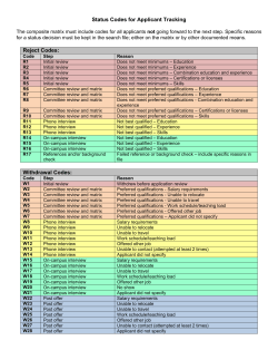 Status Codes for Applicant Tracking Reject Codes: Withdrawal Codes: