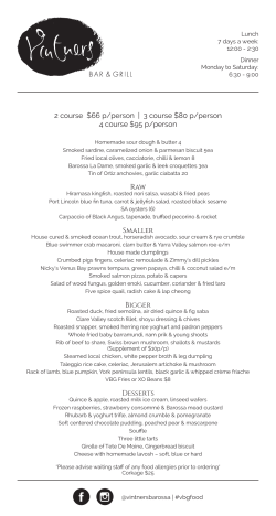 3 course $80 p/person 4 course $95 p/person Raw Smaller Bigger