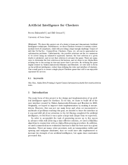 Artificial Intelligence for Checkers Steven Balensiefer[1] and Bill