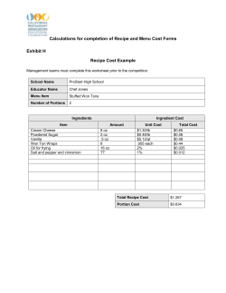 Calculations for completion of Recipe and Menu Cost Forms Exhibit