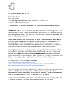 For immediate release: May 30, 2017 Marieke Van Damme