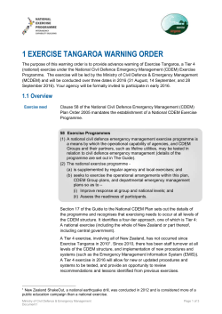 Exercise Tangaroa 2016 Warning Order
