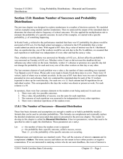 Section 13.0: Random Number of Successes and
