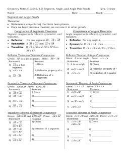 Geometry Notes G.3 (2.6, 2.7) Segment, Angle, and Angle Pair