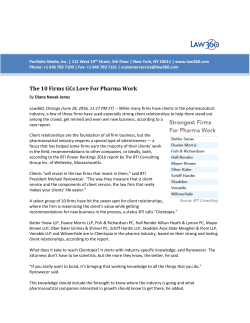 The 10 Firms GCs Love For Pharma Work