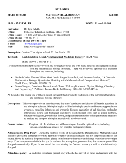 SYLLABUS MATH 4010/6010 MATHEMATICAL BIOLOGY Fall 2015