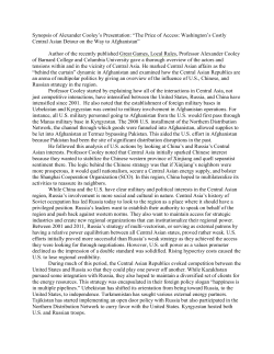 Alexander Cooley Presentation Synopsis