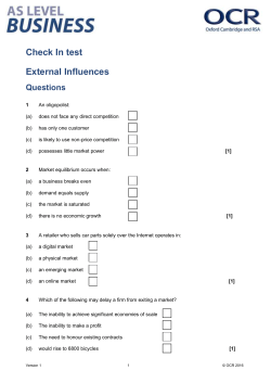 AS Level Business Studies External Influences