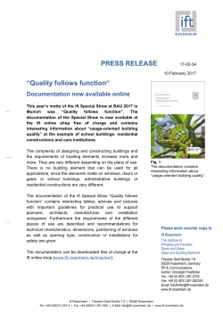 PRESS RELEASE &ldquo;Quality follows function&ldquo;