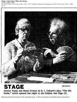 Stage: `Gin Game` Plays for Keeps