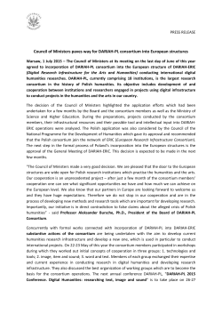 PRESS RELEASE Council of Ministers paves way for DARIAH