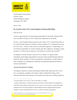 Letter to CIA on Acknowledging Mamana Bibi`s Killing