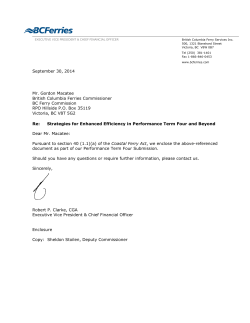 BC Ferries` Efficiency Plan for PT4 and beyond.