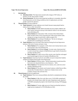 Topic: The Great Depression Name: Mrs. Brown (SAMPLE OUTLINE