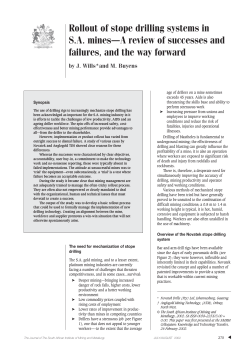 Rollout of stope drilling systems in S.A. mines&mdash;a review of
