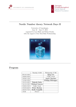 Nordic Number theory Network Days II Program