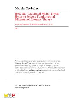 Marcin Trybulec How the &ldquo;Extended Mind&rdquo; Thesis Helps to Solve a