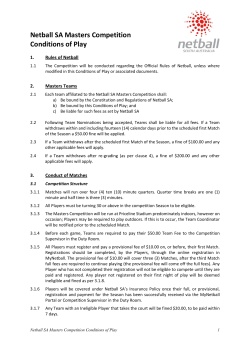 Netball SA Masters Competition Conditions of Play