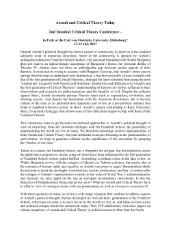 Arendt and Critical Theory Today 2nd Istanbul