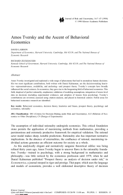 Amos Tversky and the Ascent of Behavioral