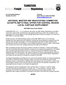 NATIONAL MASTER ABF NEGOTIATING COMMITTEE ACCEPTS