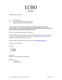 2015/16 LCBO Sale of Data (SOD)