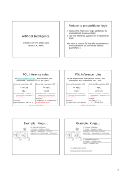 Artificial Intelligence Reduce to propositional logic FOL inference