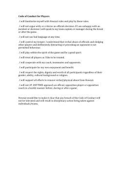 Code of Conduct for Players . I will familiarize myself with Howzat