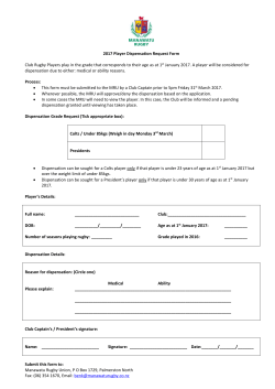 2017 Player Dispensation Request Form Club Rugby Players play