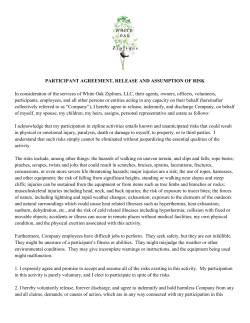 PARTICIPANT AGREEMENT, RELEASE AND ASSUMPTION OF