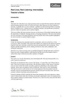 Real Lives, Real Listening: Intermediate Teacher!s Notes