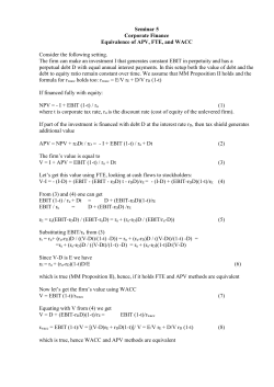 Seminar 5 Corporate Finance Equivalence of APV, FTE, and WACC