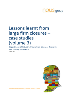 Lessons learnt from large firm closures * case studies (volume 3)